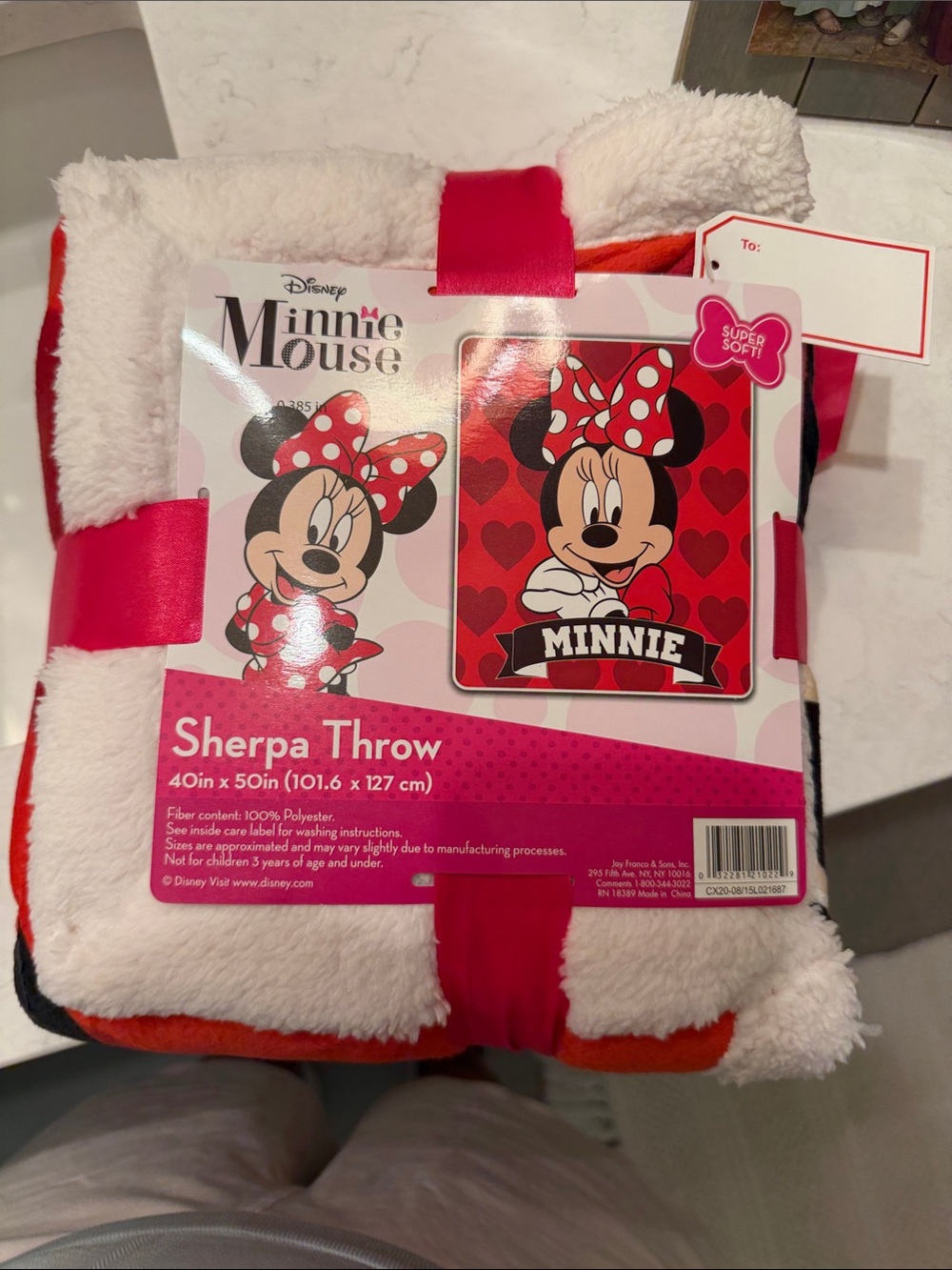 Disney Minnie Mouse Pink, Red, White Sherpa Throw Blanket